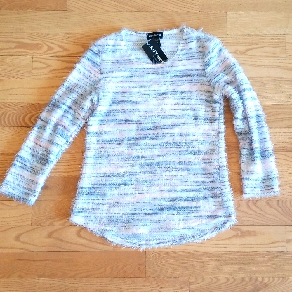 Softworks Pink Blue Eyelash Sweater Medium NWT